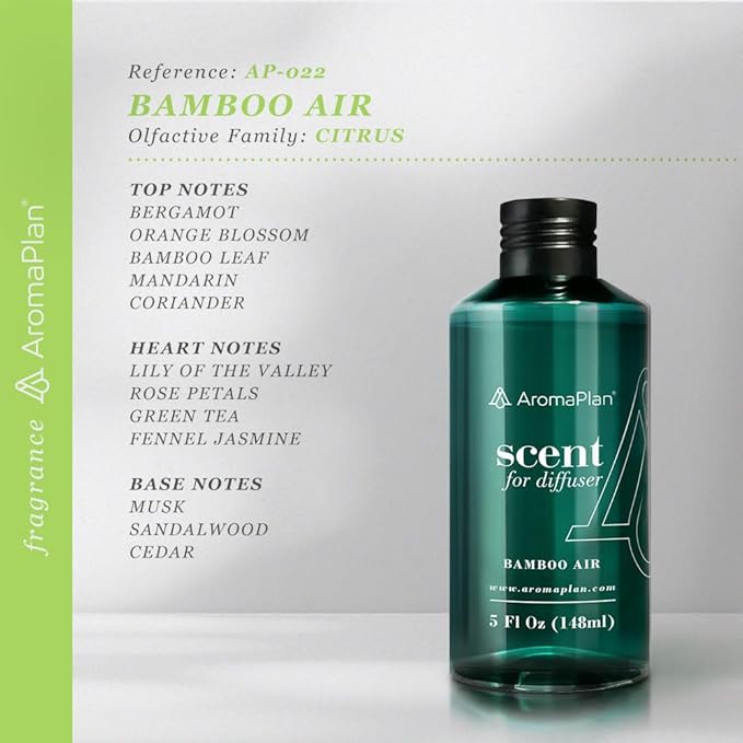 Aromaplan Hotel Scents Bamboo Air 5 Fl Oz (148ml), Home Luxury Aroma & Hotel Fragrance Diffuser Oil- Hotel Diffuser Oil for Aromatherapy- USA Made, Bigger Bottle, Bolder Aroma & Longer Lasting-Ruum Studio Home
