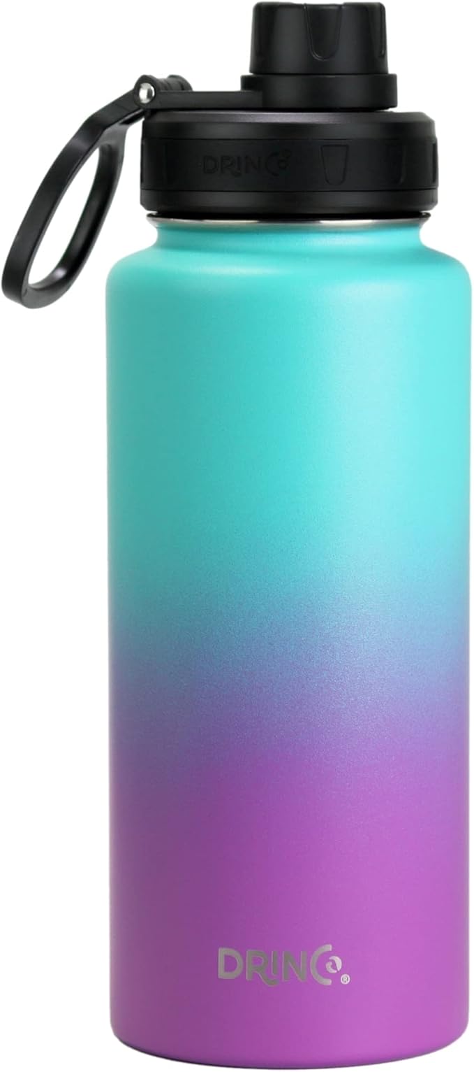 DRINCO Stainless Steel Water Bottle Spout Lid Vacuum Insulated Double Wall Water Bottle Wide Mouth (40oz 32oz 22oz 18oz 14oz) Leak Proof Keeps Cold or Hot (32 oz, 32oz Ombre Fuchsia Teal)-Ruum Studio Home