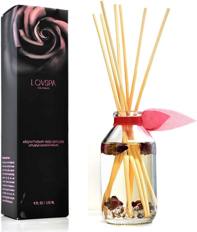 LOVSPA Reed Diffuser Set, Velvet Rose Scented Oil Diffuser with Sticks, Home Fragrance Accessories for Bathroom Shelf Decor, Aroma Diffusers for Home or Office Desk, USA Made-Ruum Studio Home
