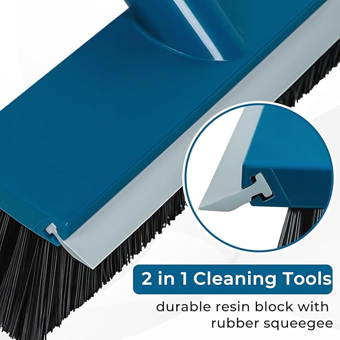 Stiff Bristle Deck Brushes for Scrubbing Heavy Duty with Rubber Scrape Squeegee, 55” Long Handle Scrub Brush for Bathroom Shower Carpet Outdoor Floor Cleaning (Head Size: 10.8”)-Ruum Studio Home
