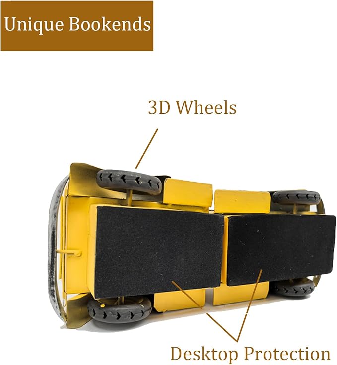 Decorative Book Ends Vintage Bookends: Metal Truck Book Stopper for Kid Books for Grandson Men Teen - Farmhouse Decor for Bookcase Shelf Table Coffee Bar Office Home Yellow-Ruum Studio Home