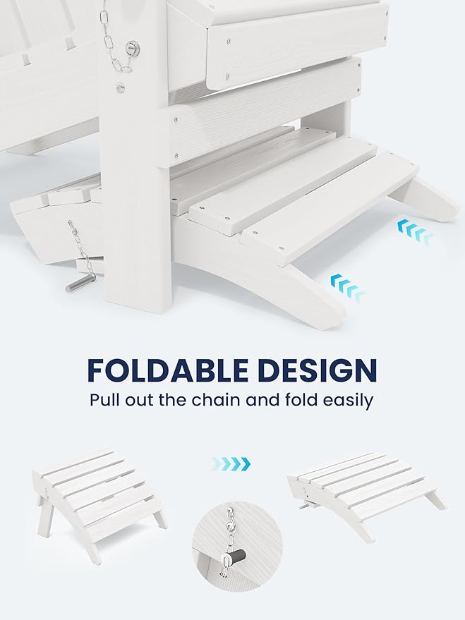 KINGYES Folding Adirondack Ottomans Set of 2 for Adirondack Chair, White-Ruum Studio Home