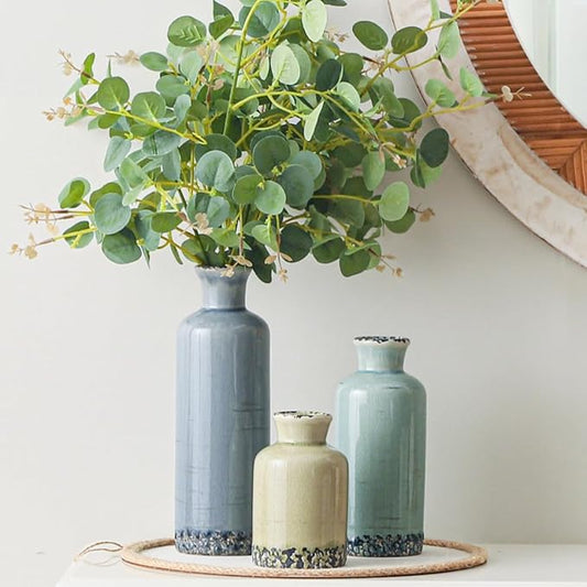 Flower Vase Set of 3, Ceramic Neutral Vases Home Decor, Pottery Rustic Farmhouse Decorative Vases Modern Decor for Table Mantel Entryway Bookshelf Living Room Kitchen Bedroom - Multicolor-Ruum Studio Home