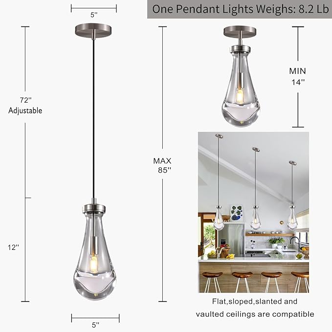 Raindrop Pendant Lights Set of 3, Modern Pendant Lights Kitchen Island 3 Pack, Brushed Nickel Island Light, Pendant Light for Bedroom Bathroom, Chandelier for Living Room Hallway-Ruum Studio Home