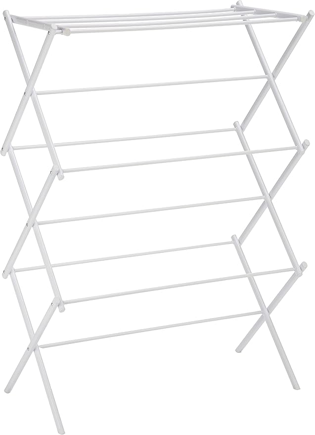 Amazon Basics Foldable Portable Laundry Rack for Air Drying Clothing, Indoor Outdoor Use - 14.5" D x 29.5" W x 41.8" H, White-Ruum Studio Home