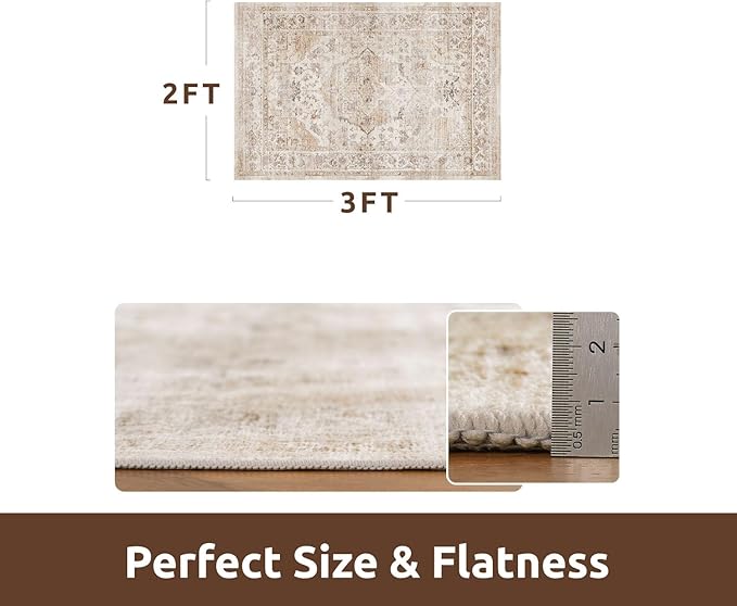AMOAMI-2X3 Small Rug-Washable Rugs Entryway Mat Indoor-Soft Vintage Non Slip Rugs for Kitchen Laundry Room Bathroom Beige Decorative Accent Rug for in Front of Sink 24 Inch x36 Inch-Ruum Studio Home