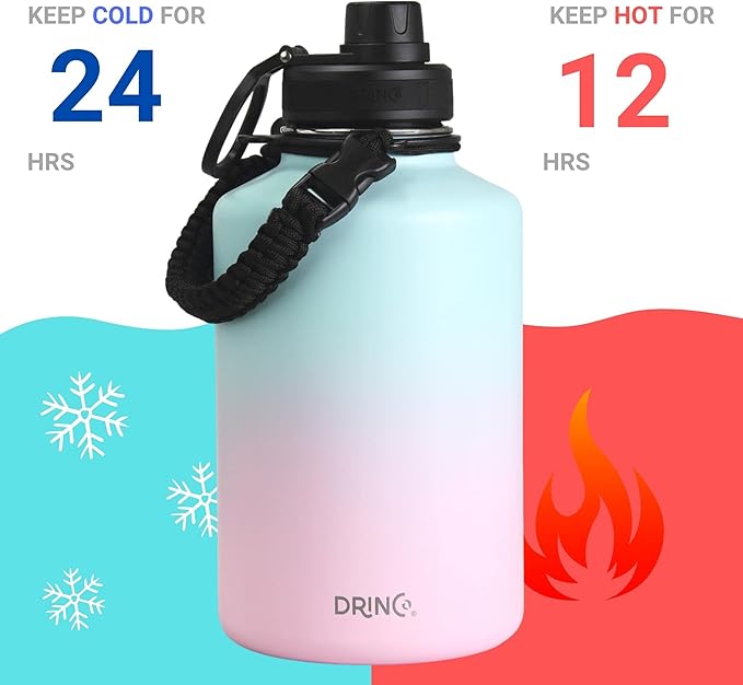 DRINCO Stainless Steel Water Bottle Spout Lid Vacuum Insulated Double Wall Water Bottle Wide Mouth (64oz 40oz 32oz 22oz 18oz 14oz) Leak Proof Keep Cold Sport Camping Hiking (64 oz, 64oz Macaron)-Ruum Studio Home