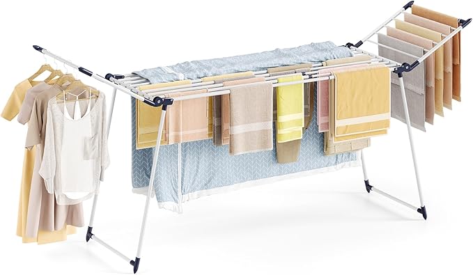 APEXCHASER Clothes Drying Rack Foldable, Large Drying Rack for Clothing Retractable, Winged Laundry Rack Folding Indoor Outdoor, Metal Clothes Airer for Bedding Towel Sweater Heavy Duty, White-Ruum Studio Home