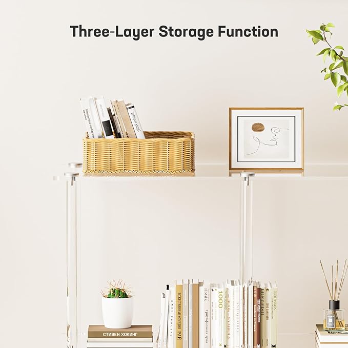 Acrylic Console Table, 29.53" Modern Entryway Table with Storage Shelves, 3 Tier Layer Storage for Foyer, Living Room, Clear.-Ruum Studio Home