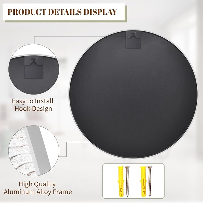 BEAUTYPEAK 20 Inch Round Mirror, Metal Frame Circle Mirror, Wall Mounted for Entryway, Bathroom, Vanity, Living Room, White-Ruum Studio Home