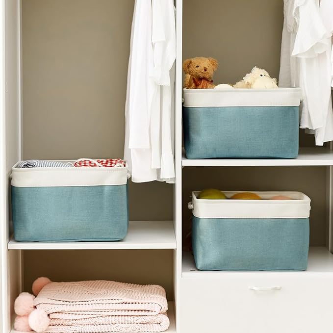 TcaFmac Organization and Storage Basket for Organizing - 16x12x12 inch Large 2 Pack Fabric Storage Cubes, Collapsible Storage Bins for Shelves Box Closet Cloth Home Toy Books Kids (White & Green)-Ruum Studio Home