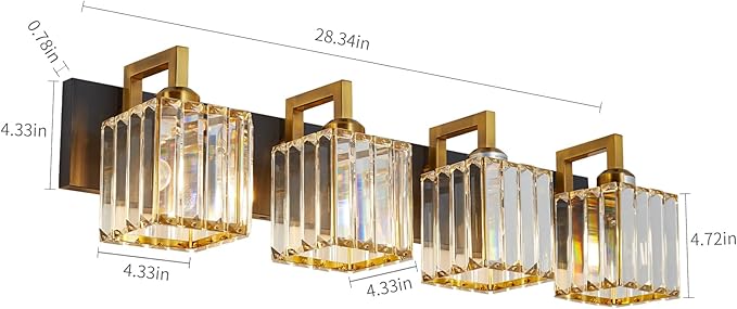 Modern Bathroom Vanity Light 4-Lights Black Gold Crystal Wall Lamp Bathroom Modern Crystal Vanity Lighting-Ruum Studio Home
