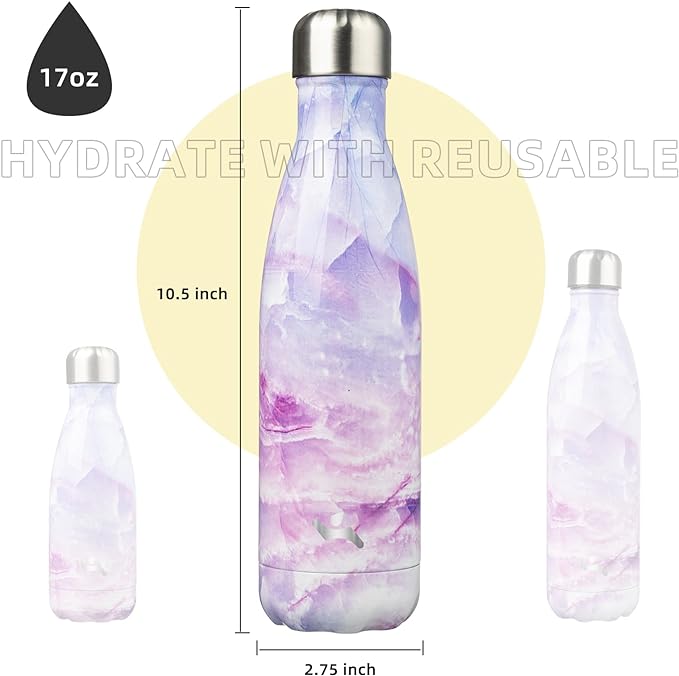 Insulated Water Bottles,17 oz Double Wall Stainless Steel Vacumm Metal Flask for Sports Travel,Marble Dawn-Ruum Studio Home