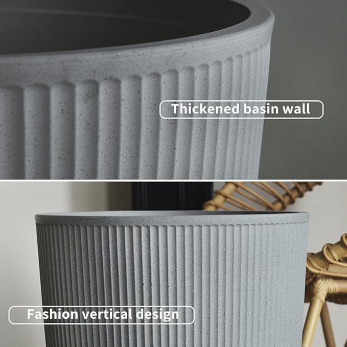 2 Pcs Pack 18.5 Inches Heavy Duty Plastic Resin Tall Tapered Planter Pots Large Round Planter Flower Pot with Drainage Holes for Indoor Outdoor Deck Porch Garden Home Patio Front Door (Light grey, M)-Ruum Studio Home