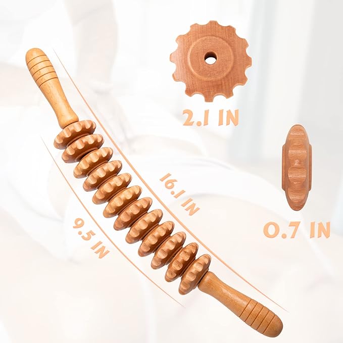 Curved Wood Therapy Massage Roller Tools,Lymphatic Drainage, Cellulite Massage & Wooden Muscle Roller Stick for Waist and Thigh, Stomach Rolling Massager Tool （with White Box）-Ruum Studio Home