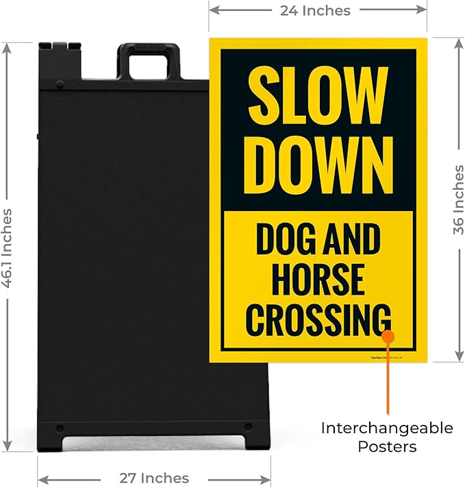Slow Down Dog and Horse Crossing Sidewalk Sign Kit, 24x36 Inches, with A Frame Stand, Made in USA-Ruum Studio Home