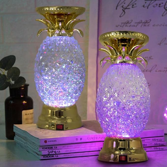 YAKii 9.5" Pineapple LED Color Changing Shine Lava Lamp,Swirling Water Waves Lamp Kid Safe Battery/USB Cable Operated,Table Lamp Candle Holder Table Decoration Gold-Ruum Studio Home