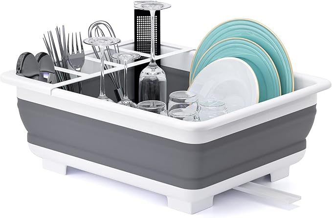 THANSTAR Collapsible Dish Drying Rack Portable Dinnerware Drainer Organizer for Kitchen RV Campers Travel Trailer Space Saving Kitchen Storage Tray-Ruum Studio Home