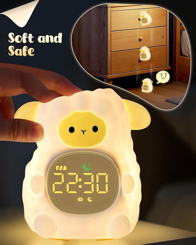 Sheep Alarm Clock for Kids with Night Light, Sleep Training Clock Time to Wake Clock, Rechargeable Silicone Light for Bedroom, Perfect Sleep Companion for Boys Girls-Ruum Studio Home