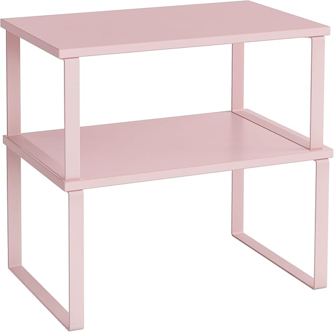 SONGMICS Cabinet Organizer Shelf, Set of 2 Kitchen Counter Shelves, Kitchen Storage, Spice Rack, Stackable, Expandable, Metal and Engineered Wood, Jelly Pink UKCS020S01-Ruum Studio Home