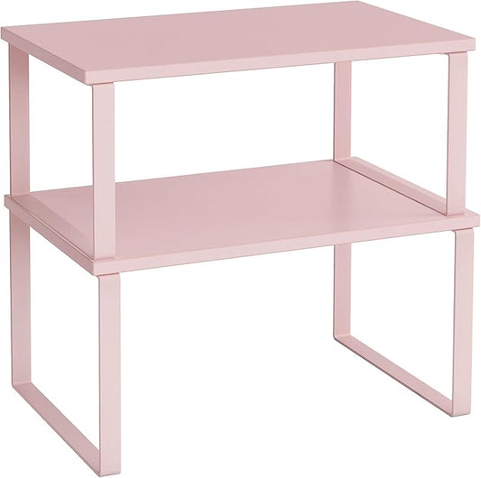 SONGMICS Cabinet Organizer Shelf, Set of 2 Kitchen Counter Shelves, Kitchen Storage, Spice Rack, Stackable, Expandable, Metal and Engineered Wood, Jelly Pink UKCS020S01-Ruum Studio Home