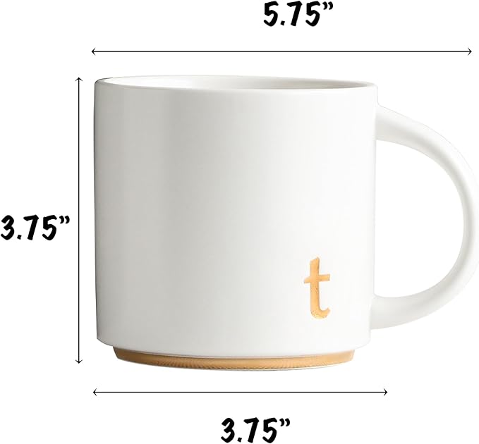 COLLECTIVE HOME - Monogram Ceramic Mugs, 15 oz Golden Initial Coffee Cups, Elegant Alphabet Tea Mugs, Elegant Personalized Mug with Gift Box, Luxurious Cups for Office and Home (t)-Ruum Studio Home