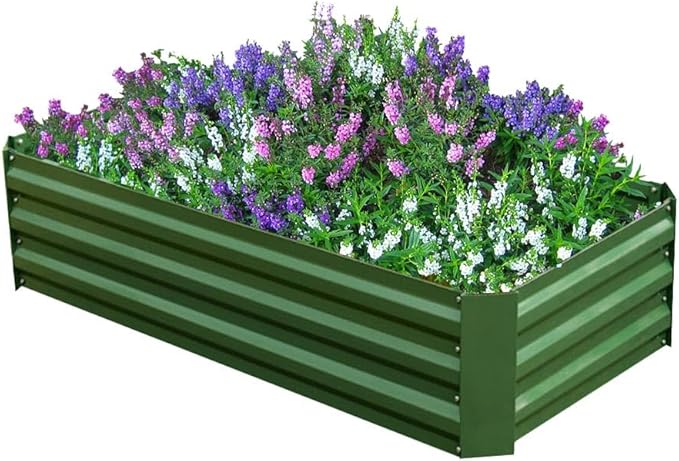 4x2x1ft Metal Raised Garden Bed Kit，Galvanized Garden Bed Box for Vegetables, Flowers, Herbs, and Succulents,60 Gallon Capacity - Green-Ruum Studio Home