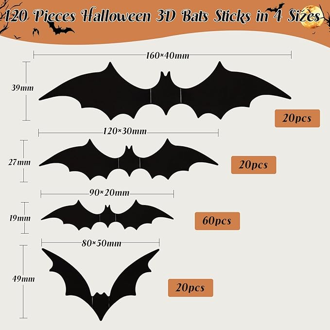 3 Pack Halloween Decorations Sets, Black Lace Spider Webs Table Runner & Halloween Cobweb Fireplace Scarf with 120 pcs 3D Bat for Halloween Indoor Decors Party Supplies-Ruum Studio Home
