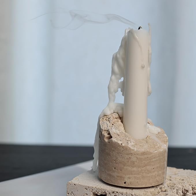 Travertine Candle Holder - Handmade Marble Candlestick Holder for Taper Candle - Vintage Small Stone Candle Sticks Holder Decor for Table Centerpieces, Wedding, Party, Fits 3/4 Inch Thick Candle-Ruum Studio Home