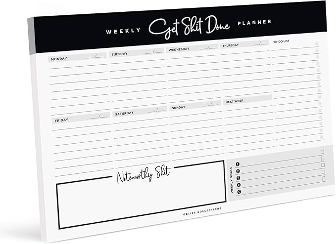 Bliss Collections Weekly Planning Pad, Desk Calendar - Get Stuff Done - Undated Tear-Off Sheets Notepad - Organizer, Scheduler for Goals, Tasks, Ideas, Notes & To-Do Lists - 6" x 9", 50 Sheets-Ruum Studio Home