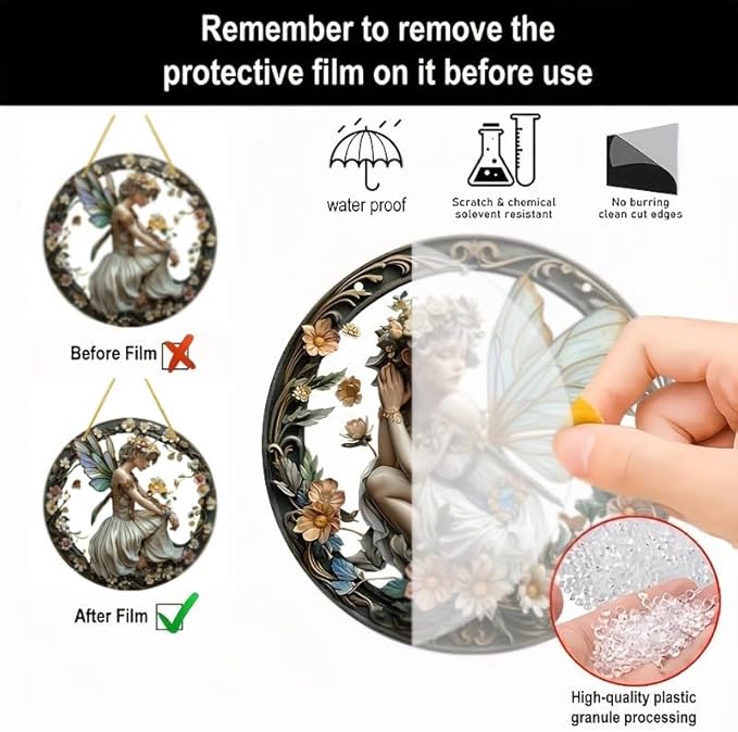 Flower Fairy Garden Decorations Angel Wing Christmas Halloween Deco Statue Art Elf Sculpture Hanging Craft for Outdoor Yard Courtyard Lawn Patio Window Acrylic Ornament Home Gift (B,S: 6*6 IN)-Ruum Studio Home