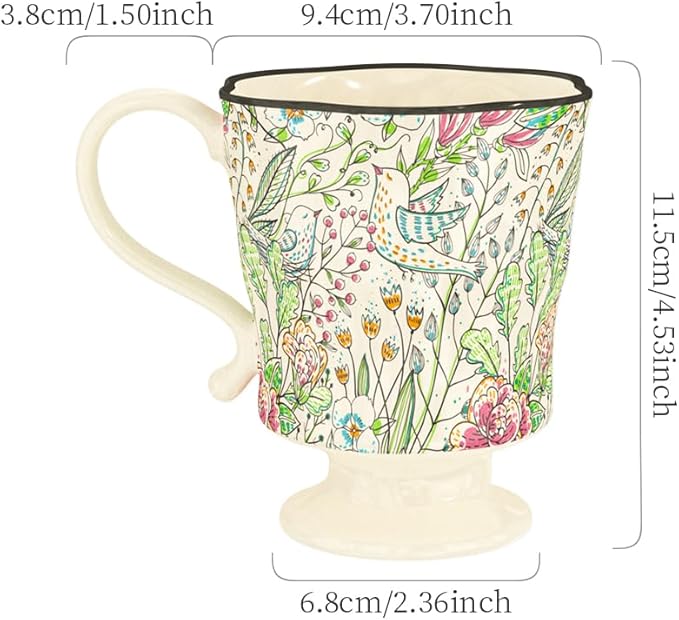 360ml -12.17oz Painted Garden floral Ceramic Mug - Cute Espresso Latte Shot Cup - Gift for Women, Dishwasher Safe-Ruum Studio Home