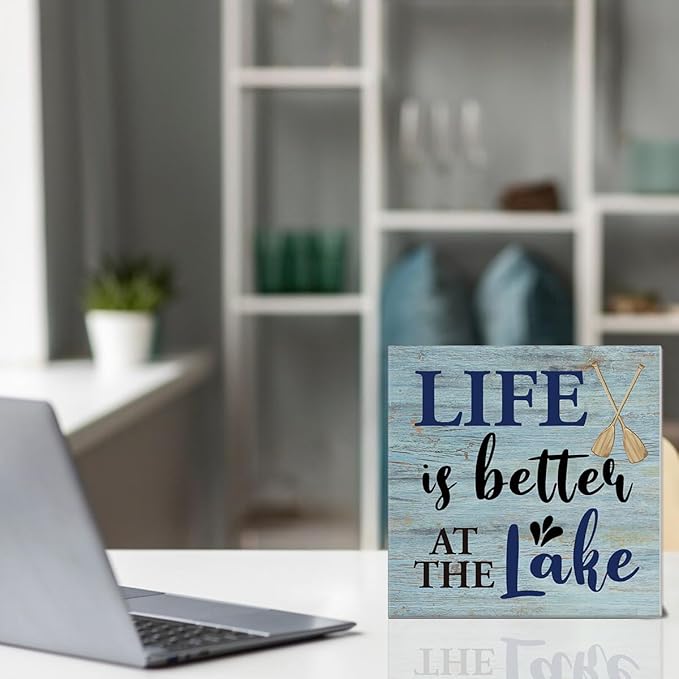 Lake House Decor Summer Lake Decorations Lake Life Wooden Sign Rustic Home Decor 5 x 5 Inches-Ruum Studio Home