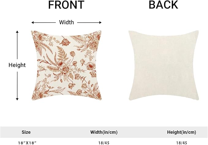 CXMEIFLY Burnt Orange Spring Pillow Covers 18 x 18 Inch Set of 2 for Chinoiserie Flowers Decor Throw Pillows Floral Leaves Seasonal Plant Outdoor Decorative Cushion Cases for Couch Bed Decorations-Ruum Studio Home