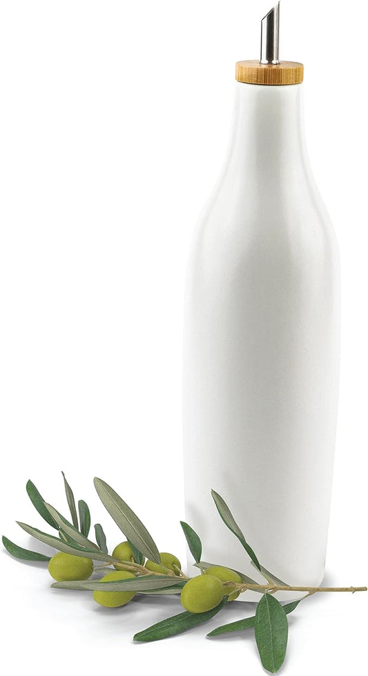 kitchentoolz Ceramic Olive Oil Dispenser Bottle - Vinegar EVOO Soy Sauce Holder - Minimalist White Kitchen Accessories - 16.9 oz Kitchen Oil Cruet Pour Bottle-Ruum Studio Home