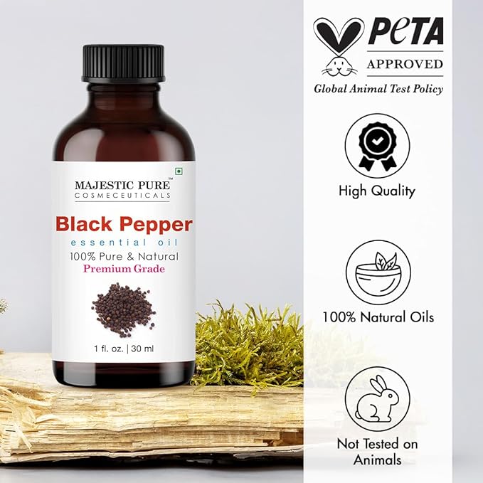 Majestic Pure Black Pepper Essential Oil with Glass Dropper - 1 Fl Oz - 100% Pure and Natural Black Pepper Oil - Premium Grade Essential Oils for Diffuser, Aromatherapy, Soap and Candle Making-Ruum Studio Home
