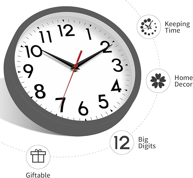 Wall Clock Small Analog 8 Inch Silent Non Ticking Battery Operated Modern Simple Decorative for Kitchen Office Bedroom Bathroom Living Room(Gray)-Ruum Studio Home