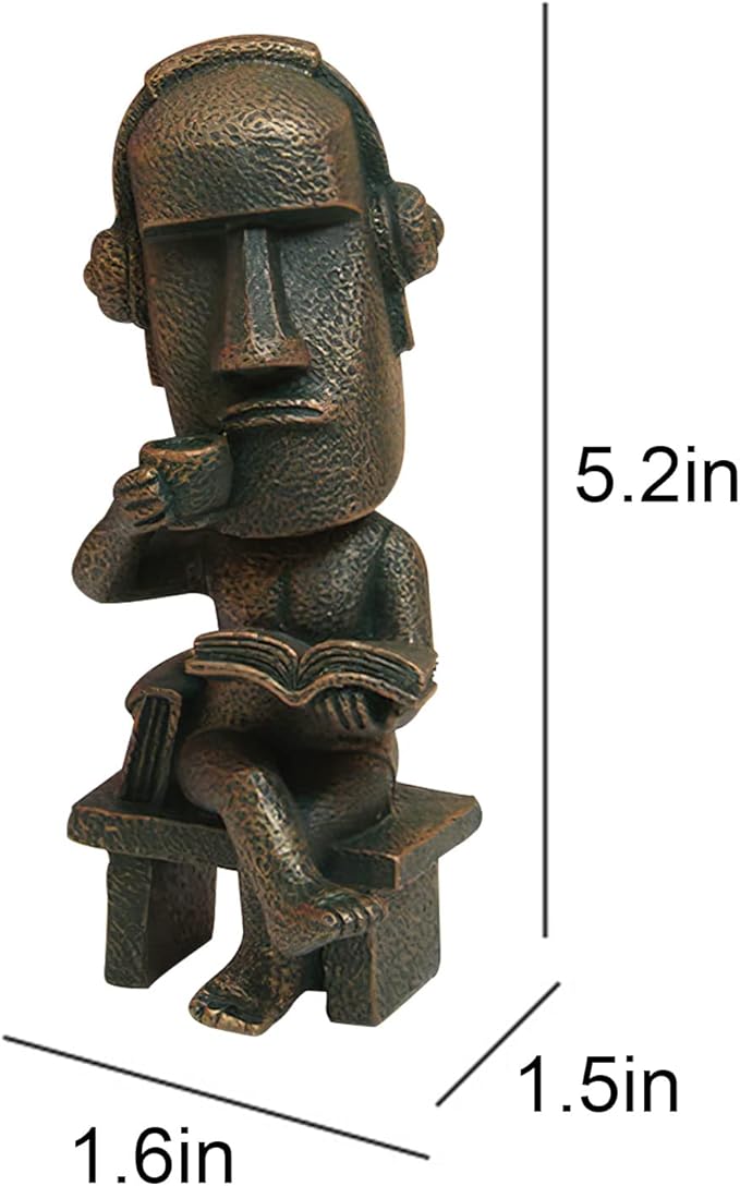 Moai Statue Decor - 6 Inch Easter Island Oranment Resin Stone Decoration for Room Accessories Antique Sculpture for Office Desktop (Read a Book)-Ruum Studio Home