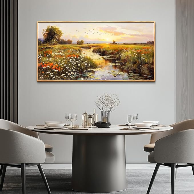 PHAOHUAXM Canvas Wall Art For Living Room Wall Decor For Bedroom Watercolour Painting Office Decoration Countryside Sunrise Scenery Wall Picture Printing Artwork Home Decor Wood Framed 24x48 In-Ruum Studio Home