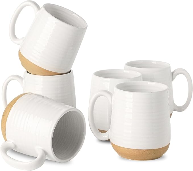 Hasense Porcelain Coffee Mugs Set of 6, 15 Ounce Large Ceramic Coffee Cups Set with Handle for Latte, Tea, Cocoa and Hot Chocolate, White Coffee Mugs for Men and Women, Microwave Safe-Ruum Studio Home