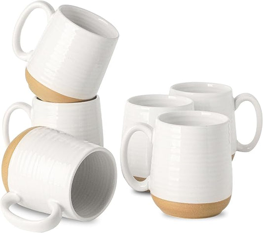 Hasense Porcelain Coffee Mugs Set of 6, 15 Ounce Large Ceramic Coffee Cups Set with Handle for Latte, Tea, Cocoa and Hot Chocolate, White Coffee Mugs for Men and Women, Microwave Safe-Ruum Studio Home