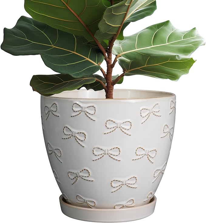 Pots for Plants 10 Inch - Ceramic Planter Large Plant Pot for Indoor Plants Outdoor Round Flower Pot with Drainage Hole and Saucer Home Garden Decor White-Ruum Studio Home