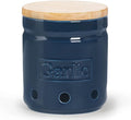 Large Garlic Keeper with Wooden Lid, Ceramic Garlic Holder Storage, Garlic Container for Kitchen, Garlic Saver to Keep Your Garlic Cloves Fresh Longer 4.5-Inch, Navy-Ruum Studio Home