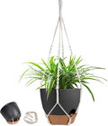41.5 Inch Macrame Plant Hanger Indoor Outdoor with 12 Inch Flower Pot, Hanging Planter for Plants Holder with Wood Beads for Boho Home Decor (Ivory+Black)-Ruum Studio Home