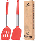 Pack of 2 Silicone Solid Turner, Non Stick Slotted Kitchen Spatulas, High Heat Resistant BPA Free Cooking Utensils, Ideal Cookware for Fish, Eggs, Pancakes(Red)-Ruum Studio Home