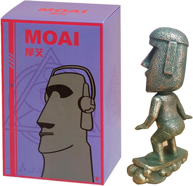 Moai Statue Decor - 6 Inch Easter Island Oranment Resin Stone Decoration for Room Accessories Antique Sculpture for Office Desktop (Surfing)-Ruum Studio Home