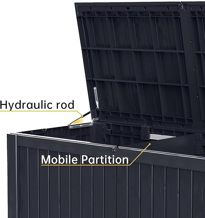 182 Gallon Deck Box Waterproof, UV Resistant Resin Outdoor Storage Box with Hydraulic Rod, Lockable Design and Enhanced Durability for Patio, Garden, and Poolside Use-Ruum Studio Home