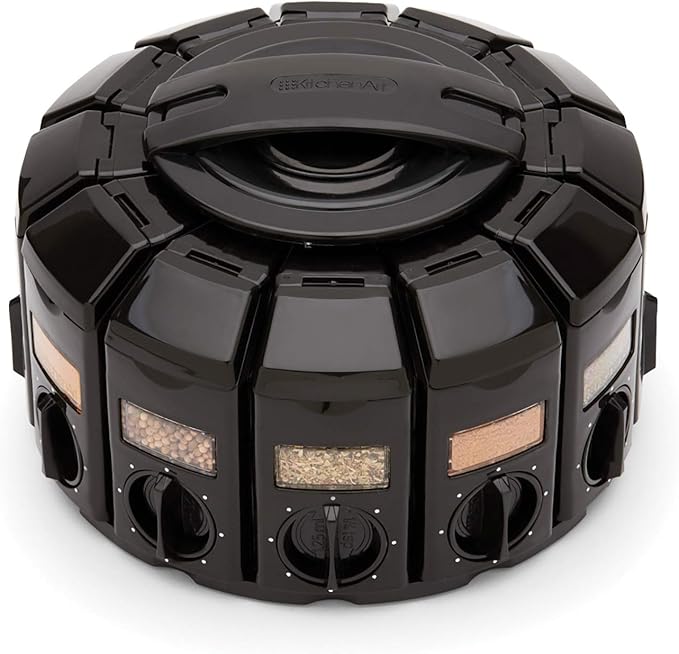 Kitchen Art Spice Rack Select-A-Spice Auto-Measure Carousel 12 Compartments Black 8.75 x 8.75 x 6 inches-Ruum Studio Home