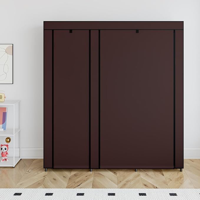 SORCEDAS Portable Closet Wardrobe Storage Organizer Metal Hanging Rack Non-Woven Fabric 50 Inch (Coffee)-Ruum Studio Home