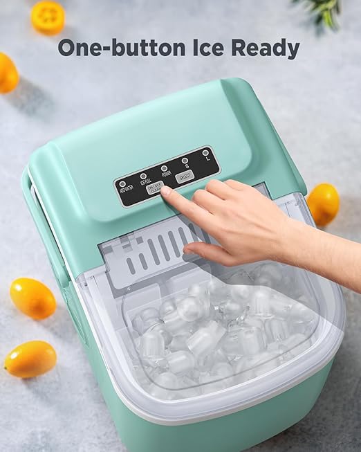 Silonn Countertop Ice Maker, 9 Cubes Ready in 6 Mins, 26lbs in 24Hrs, Self-Cleaning Ice Machine with Ice Scoop and Basket, 2 Sizes of Bullet Ice for Home Kitchen Office Bar Party, Green-Ruum Studio Home